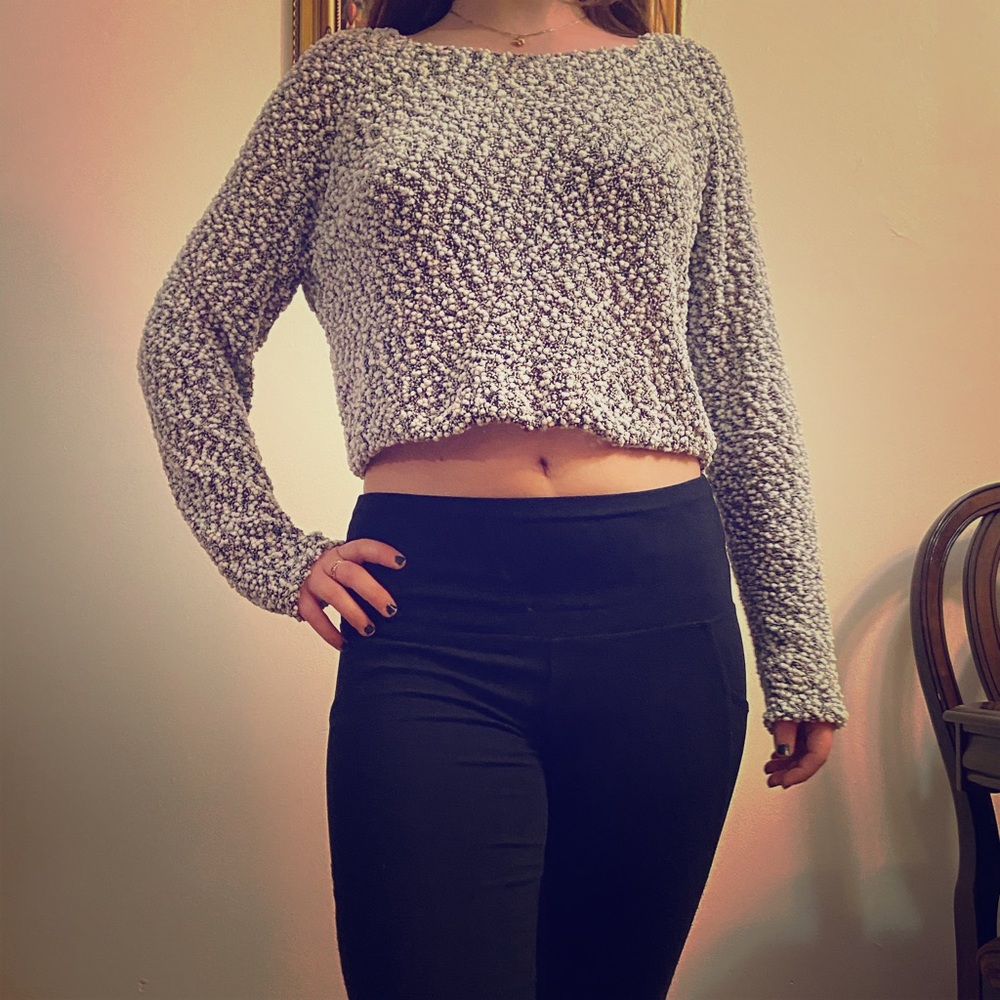 Polka-dot Long-Sleeve Crop Top